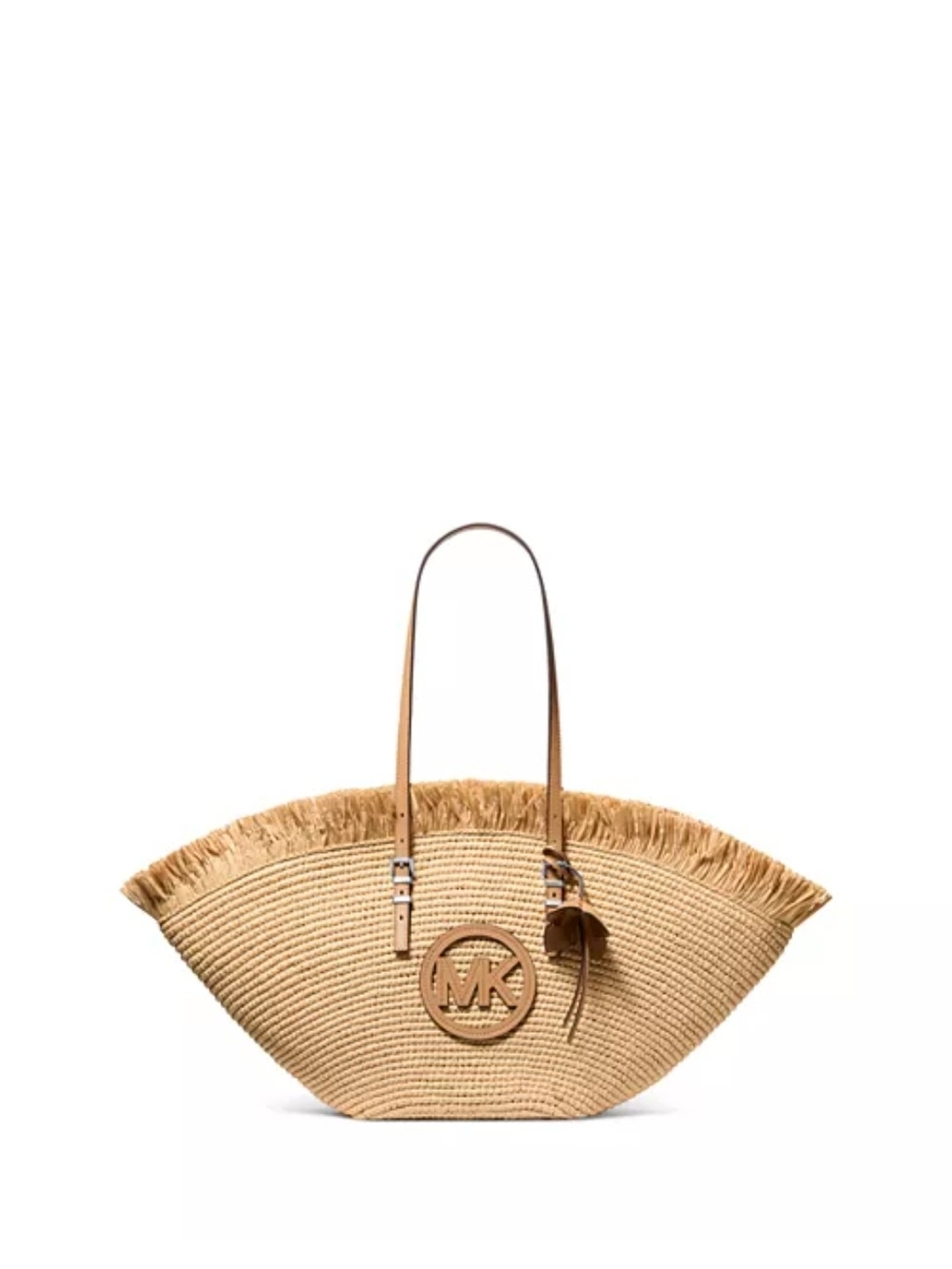 Michael Kors Natural Straw Fringe Tote with Tan Leather Accents